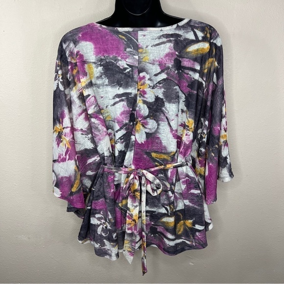 Small Daytrip Brand Floral Blouse Kimono Purple Tellow White Flowy Sleeve - Picture 9 of 10